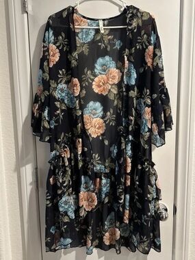 Celeste Navy Floral Chiffon Kimono open-front kimono cardigan or duster